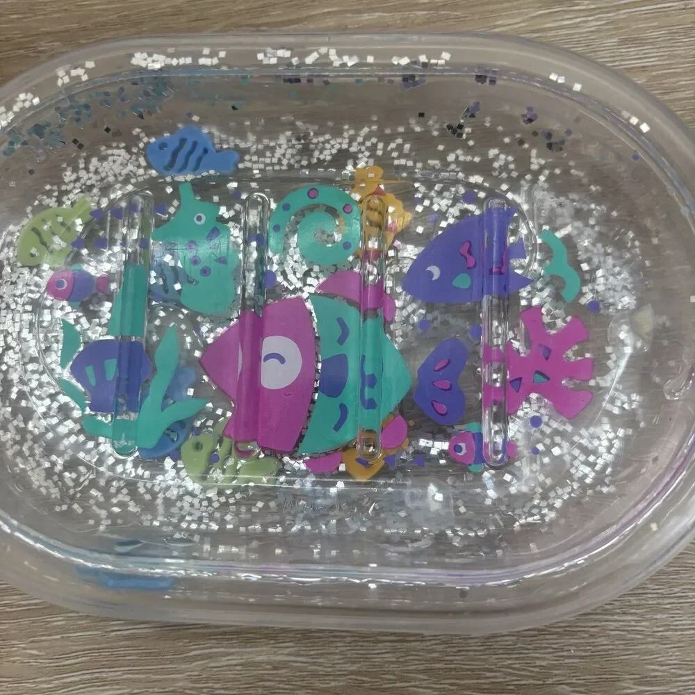 Vintage Y2K Floating Fish Soap Dish Liquid Motion Glitter Acrylic Sea Ocean Core
